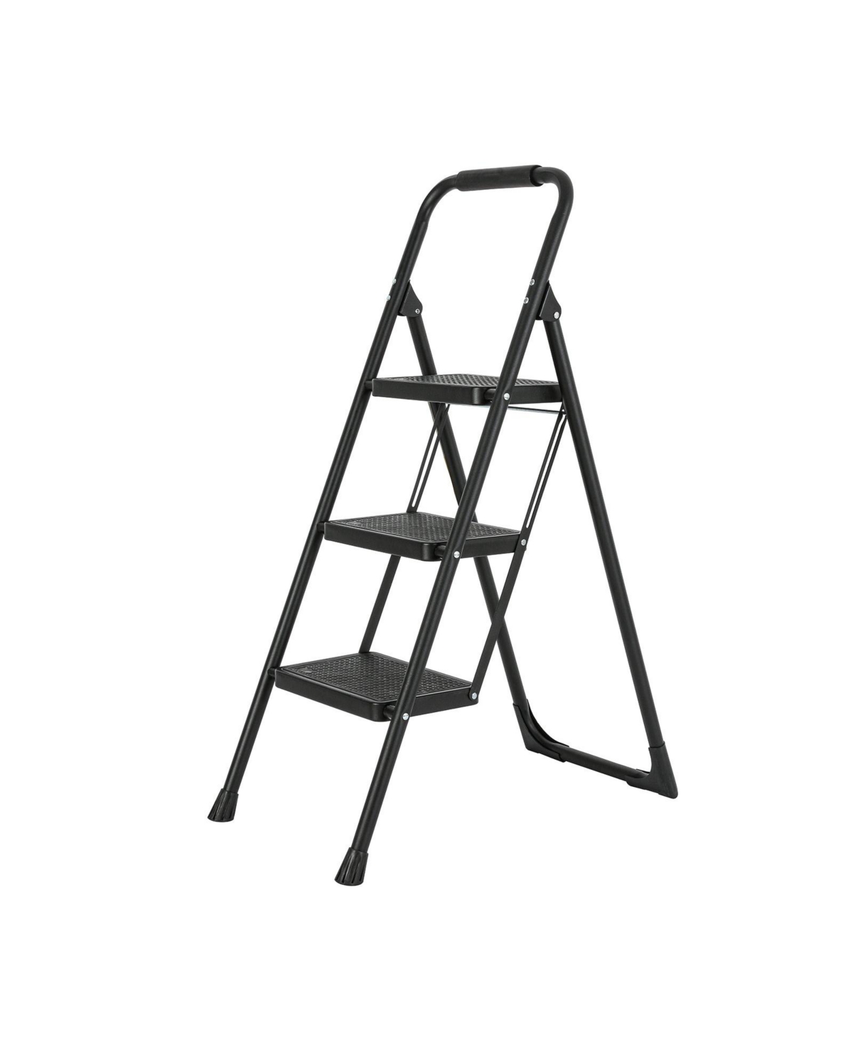 3 Step Ladder Portable Folding Ladder Stool for Adults with Wide Anti-Slip Pedal - Black