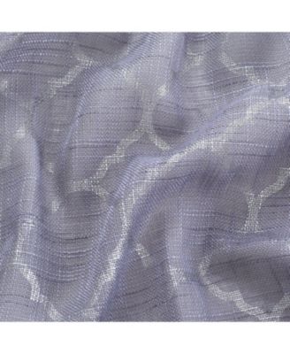 2 Piece Silver Sparkly Semi Sheer Trellis Quatrefoil Grommet Top Window Curtain Panels