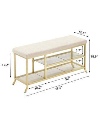 Shoe Storage Bench with Padded Seat, Shoe Rack Bench for Entryway, Shoe Storage Shelf with Metal Frame, 2-Tier Shoe Organizer Shelf for Hallway Bedroom Living Room Dorm Department, Gold