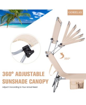 5-Position Adjustable Outdoor Recliner Chair with Canopy Shade