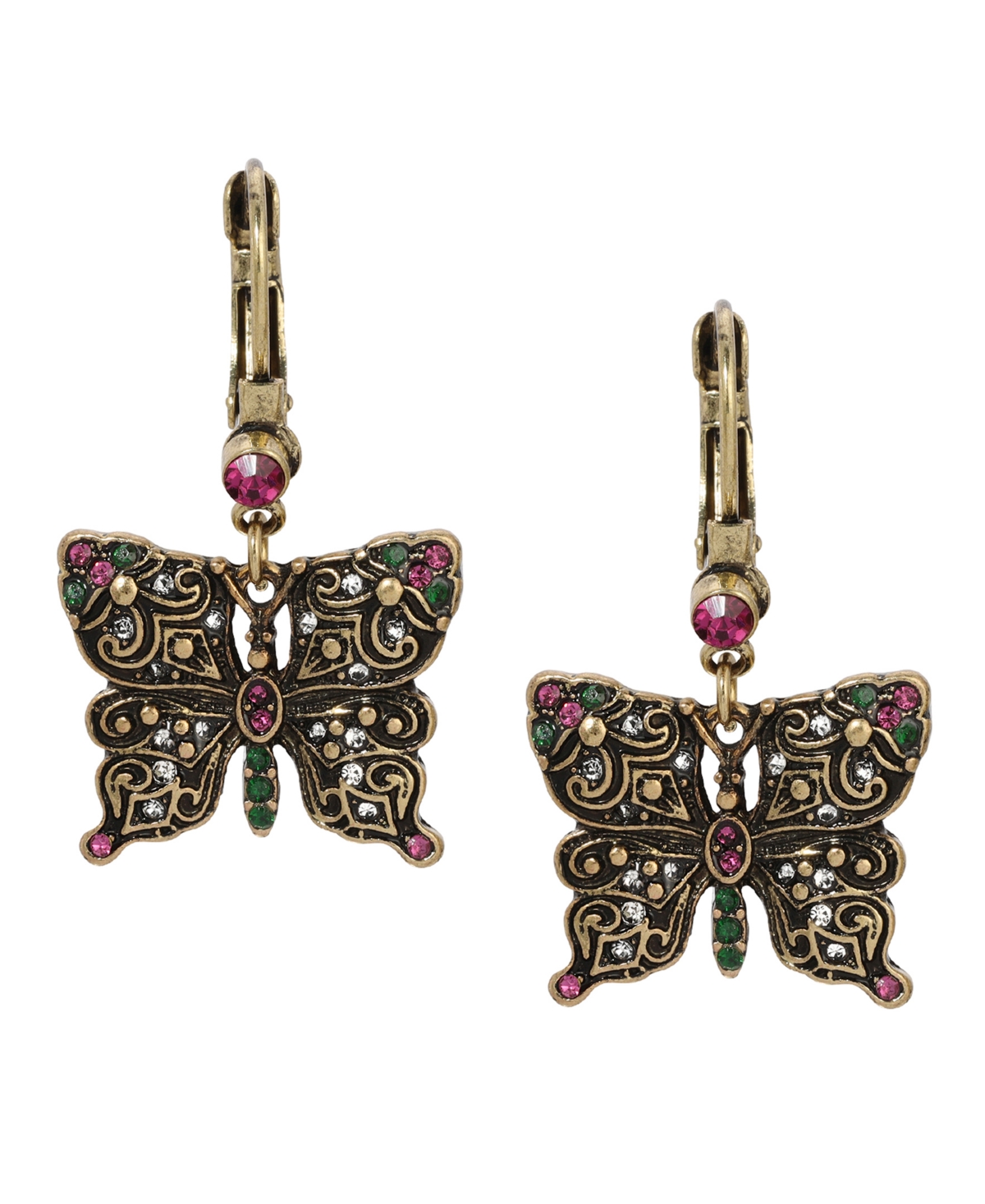 2028 Crystal Butterfly Drop Earrings In Pink