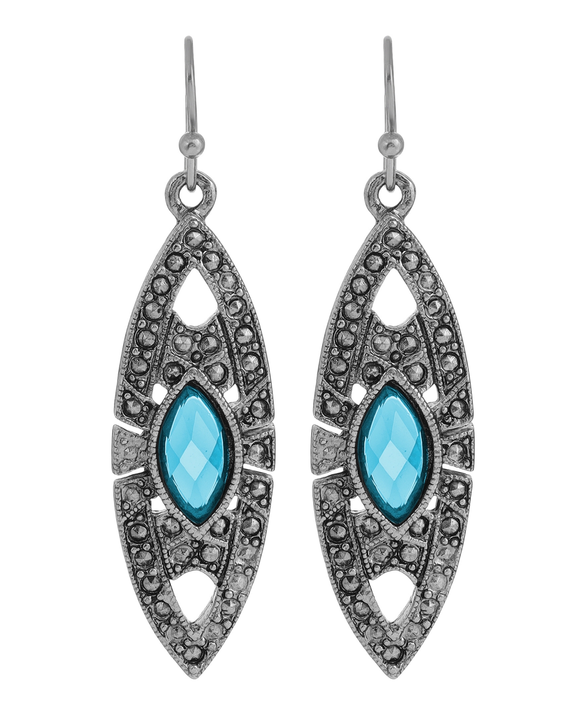2028 Epoxy Faux Marcasite Stone Drop Earrings In Blue