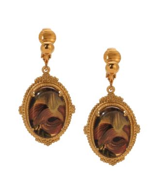 Enamel Oval Floral Clip Earrings