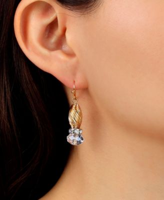 Crystal Accent Twisted Bead Drop Earrings