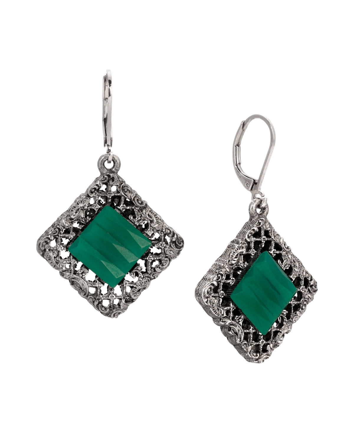 2028 GLASS RECTANGLE FILIGREE DROP EARRINGS 