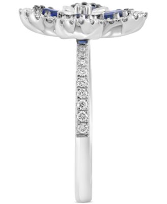 EFFY&reg; Blue Sapphire (3/4 ct. t.w.) & Diamond (1/3 ct. t.w.) Flower Statement Ring in 14k White Gold
