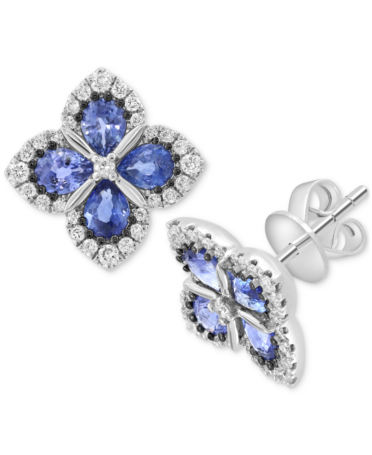 Effy Collection Effy Blue Sapphire (1-3/8 Ct. T.w.) & Diamond (1/3 Ct. T.w.) Flower Stud Earrings In 14k White Gold In Sapphire