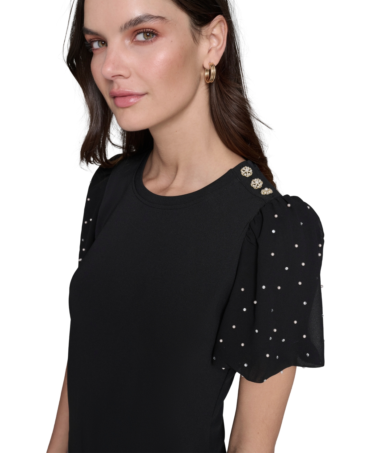Karl Lagerfeld Paris Petite Embellished Knit Top