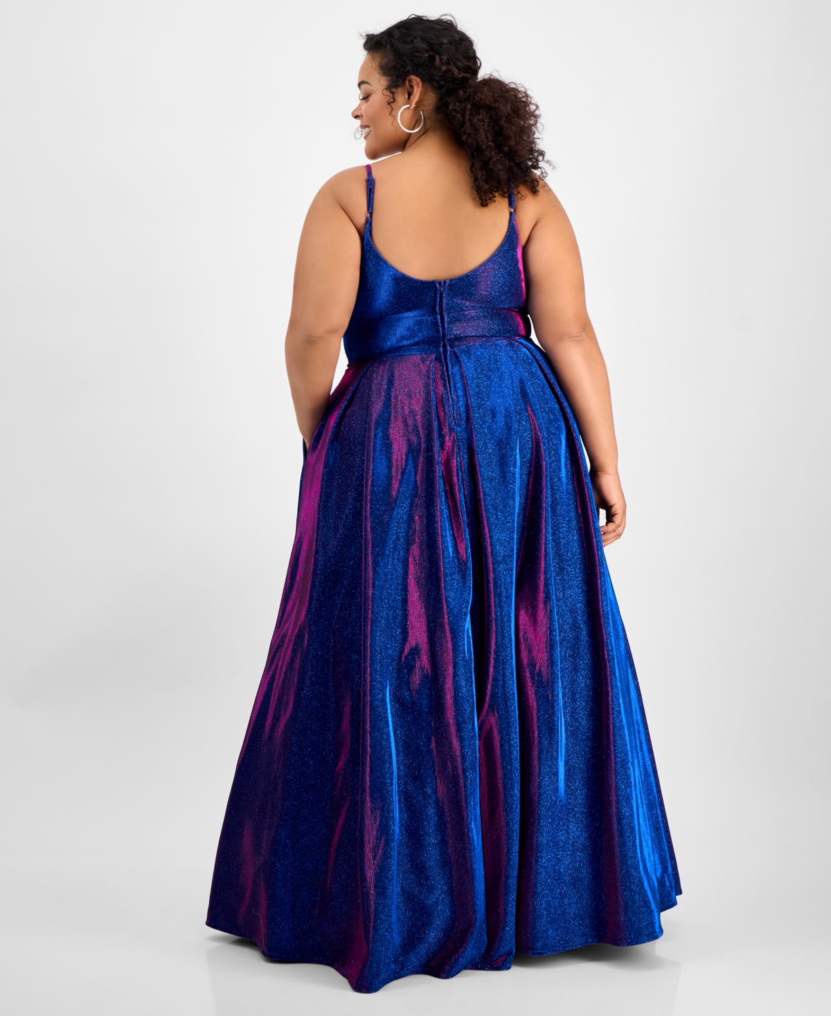 B Darlin Trendy Plus Size V-neck Sleeveless Glitter Ball Gown In Brightblue