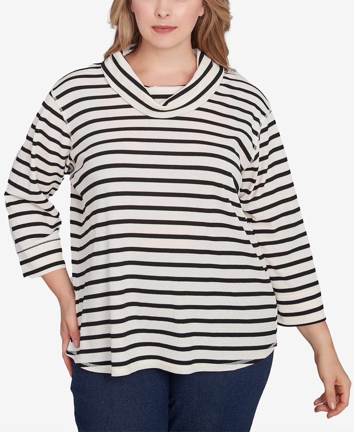 Plus Size Red-y To Shine Stripe Waffle Knit Top - Black Multi