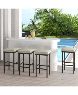 Patio Wicker Bar Stools Set of 2 with Seat Cushions and Footrest