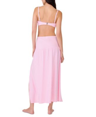Shop Kate Spade Womens Striped Balconette Underwire Bikini Top Side Tie Cover Up Skirt In Begonia Bloom Pink