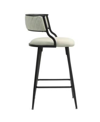 SET OF 2, 26" Counter height bar stools PU cover kitchen island counter bar stool with black powder coating base and footrest(Beige)