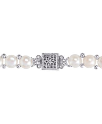 3-Pc. Set Cultured Freshwater Pearl (6-7-1/2mm) Beaded Strand Necklace (17"), Stretch Bracelet & Stud Earrings in Sterling Silver