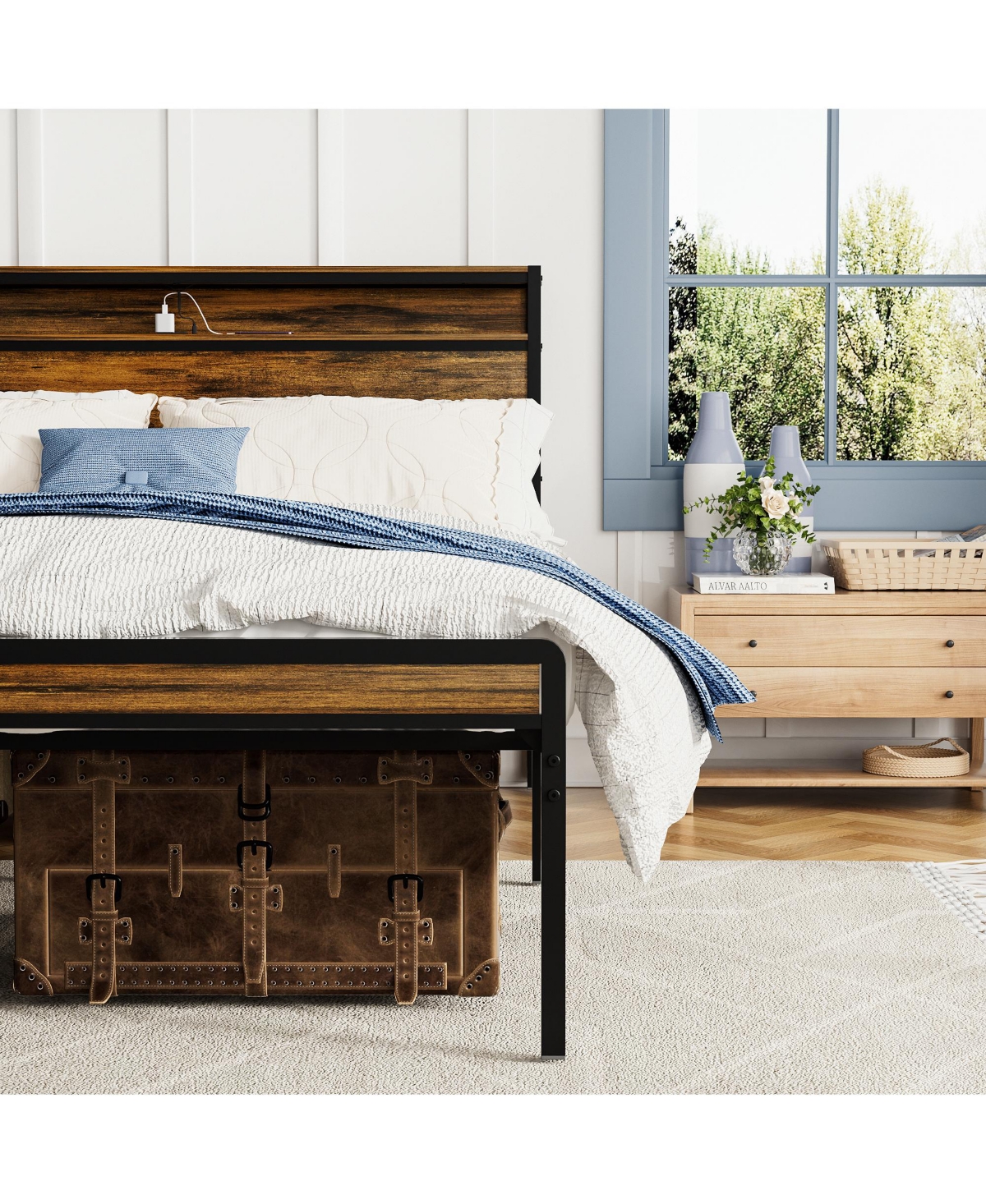 Slickblue Heavy-Duty Metal Bed Frame with Headboard, Footboard, and Led Lighting for Ultimate Mattress Support