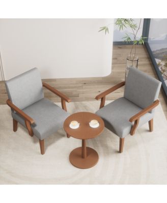 Fabric Accent Arm Chair Set of 2 with Round Wood Table