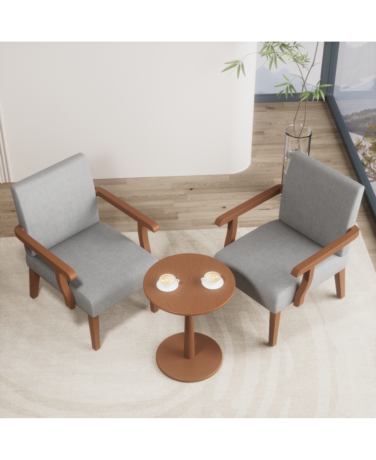 Streamdale Furniture Fabric Accent Arm Chair Set of 2 with Round Wood Table