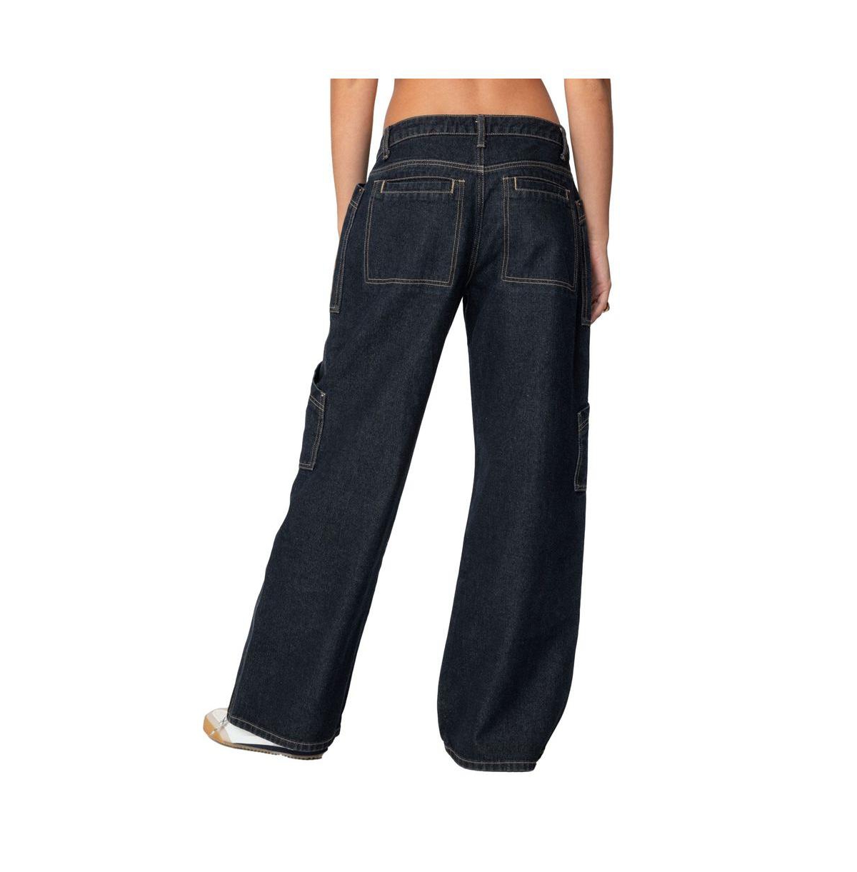 Edikted Women's Xana Low Rise Carpenter Jeans - Indigo-blue-raw-washed