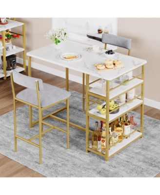 Set for 2  metal Kitchen Table Set with 2 Upholstered Chairs,3 Large Storage Shelves Dining Table