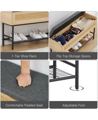 Natural Rattan 40in Storage Chest, Storage Bench Organizer for Entryway, Rectangular Bench Storage Rack