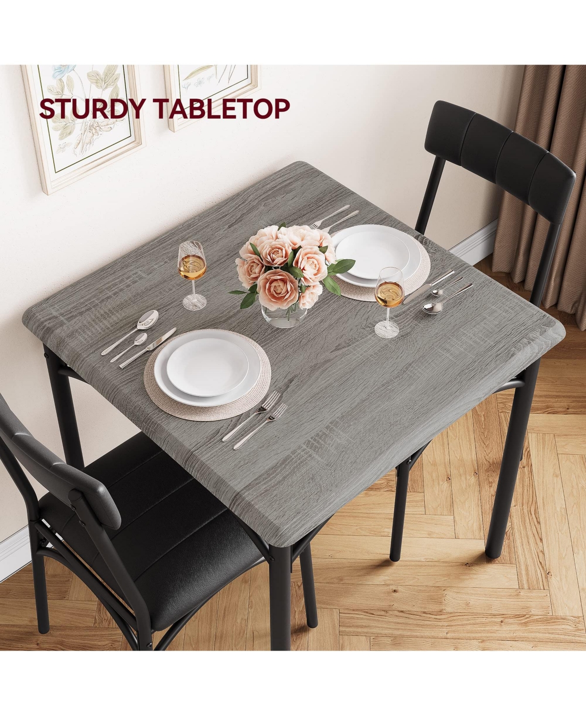 gaomon Dining Table Set, Kitchen Table and Chairs for 2, with 2 Upholstered Chairs, 3 Piece Dining Table Set,Rustic- Grey