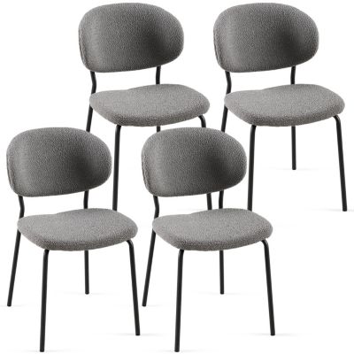 Streamdale Boucle Fabric Dining Chairs (4), Black Metal Legs