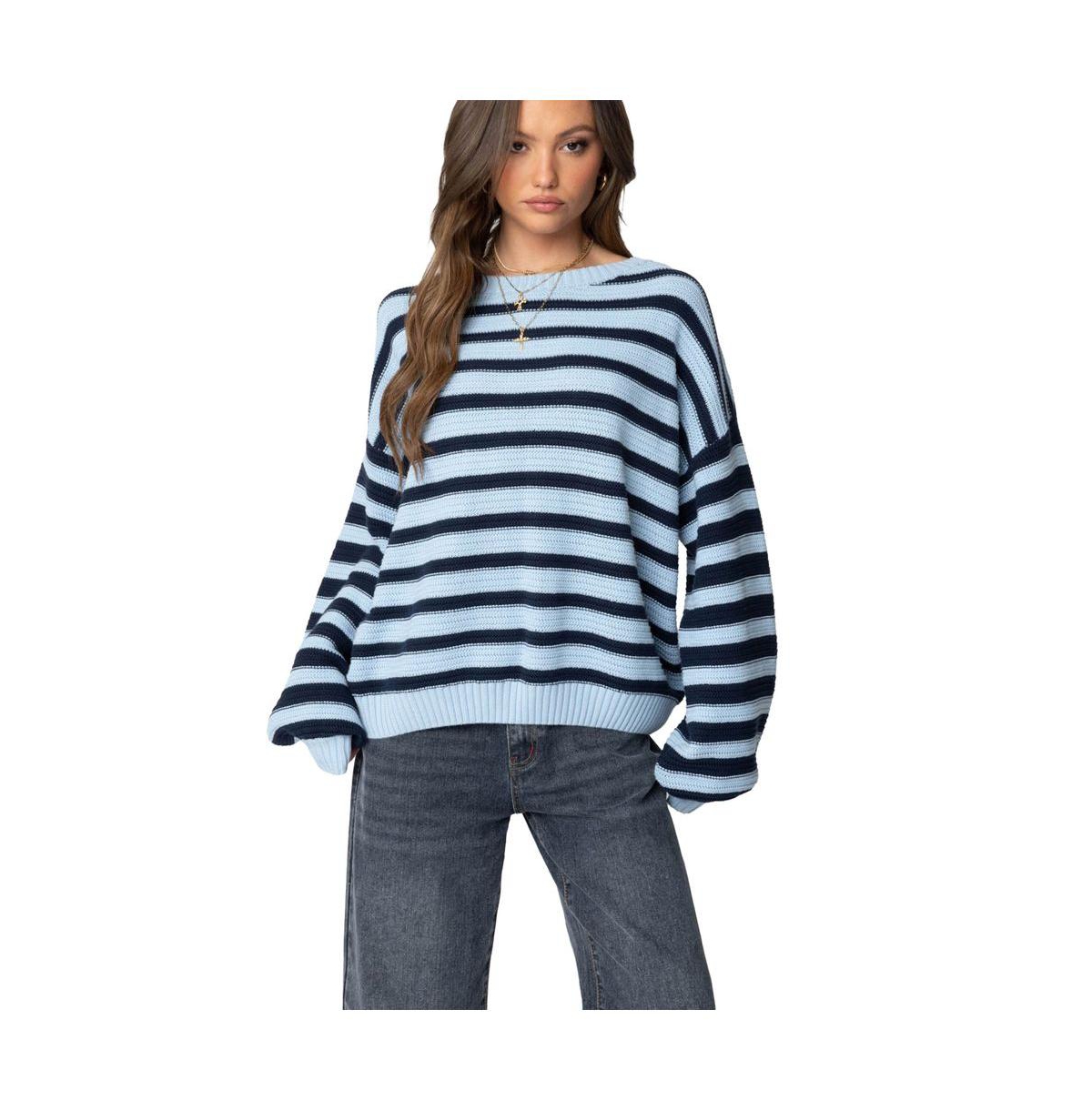 Edikted Women's Aerin Oversized Sweater - Blue-and-navy