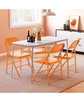 Folding Chairs Set of 2, Foldable Chairs with Metal Frame Hold Up to 350 Pounds, Portable Orange Folding Chairs