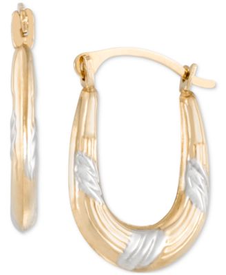 Macy's - Textured Oval Hoop Earrings in 10k Two-Tone Gold