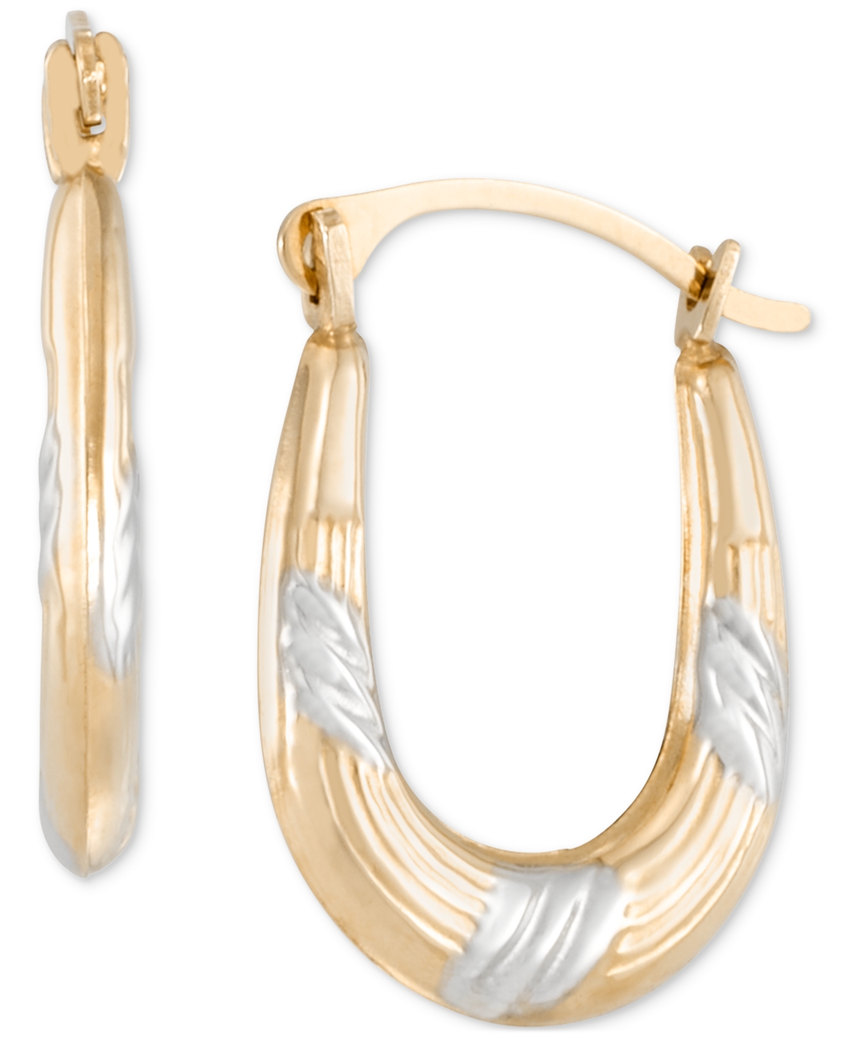 Macy's Textured Oval Hoop Earrings In 10k Two-tone Gold In Two-tone