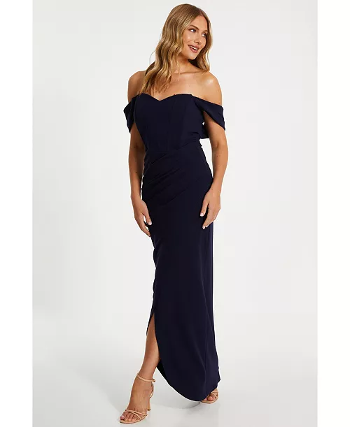 women's scuba crepe bardot wrap maxi dress