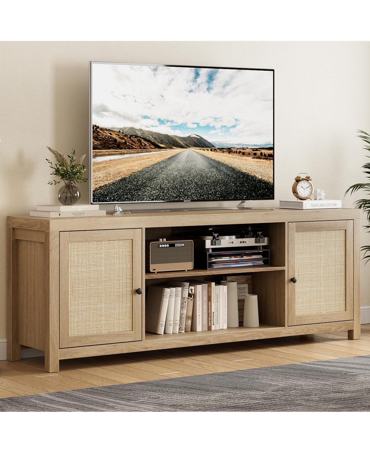 gaomon Tv Stand for Tv, Rattan Entertainment Center with Storage, Wood Tv & Media Console