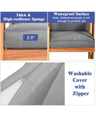 3PC Solid Wood Outdoor Patio Sofa Furniture Set-Gray