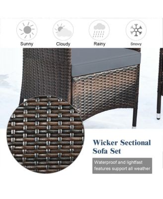 4 Pieces Comfortable Outdoor Rattan Sofa Set with Glass Coffee Table-Gray