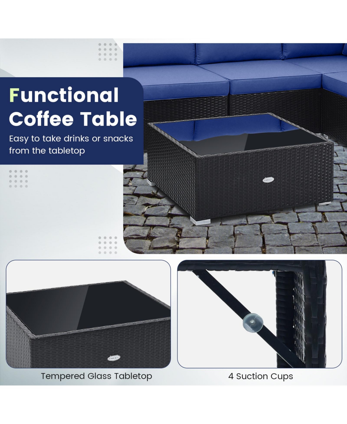 Sugift 10 Piece Outdoor Wicker Conversation Set with Seat and Back Cushions-Navy