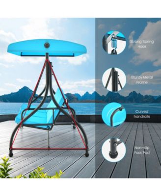 3 Seat Outdoor Porch Swing with Adjustable Canopy-Blue