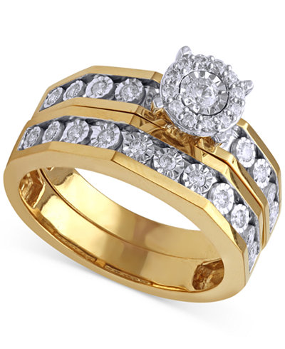 Beautiful Beginnings Diamond Halo Engagement Ring and Wedding Band Set (1/3 ct. t.w.) in 14k Gold and White Gold