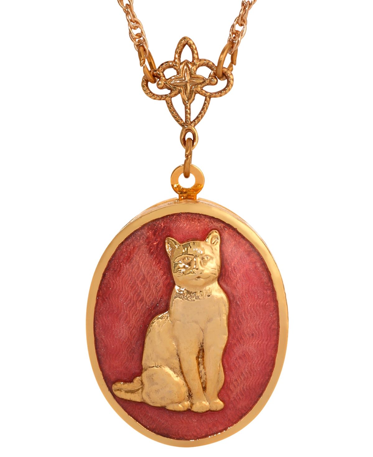 2028 Enamel Oval Cat Locket Necklace In Pink