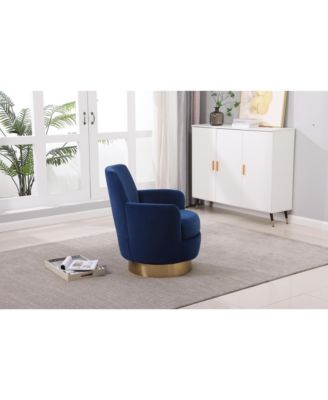 Navy Velvet Swivel Barrel Chair with Gold Base