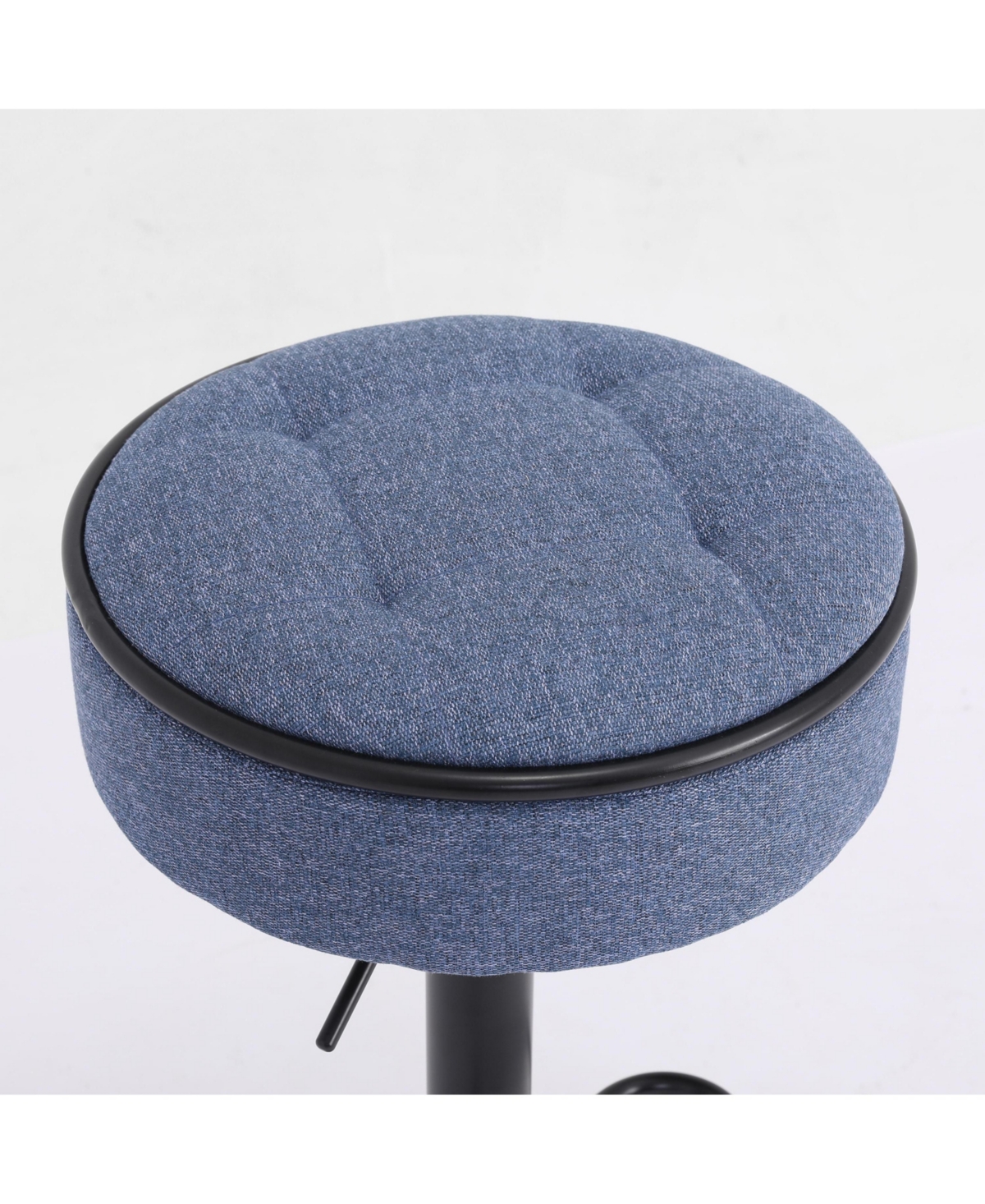 Streamdale Furniture Round Storage Bar Stool Set of 2, Blue Linen Height Adjustable Barstool, 360Counter Height Swivel Stool, Armless Bar Chair with M