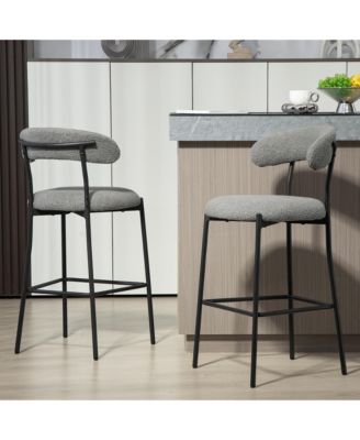 26" Counter height bar stools Teddy fabric cover kitchen island counter bar stool with black powder coating base and footrest(Grey)