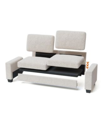 83" Loveseat Sofa for Living Room, Modern Simple White Teddy Couch with Wide Armrest, Sturdy Wood Structure