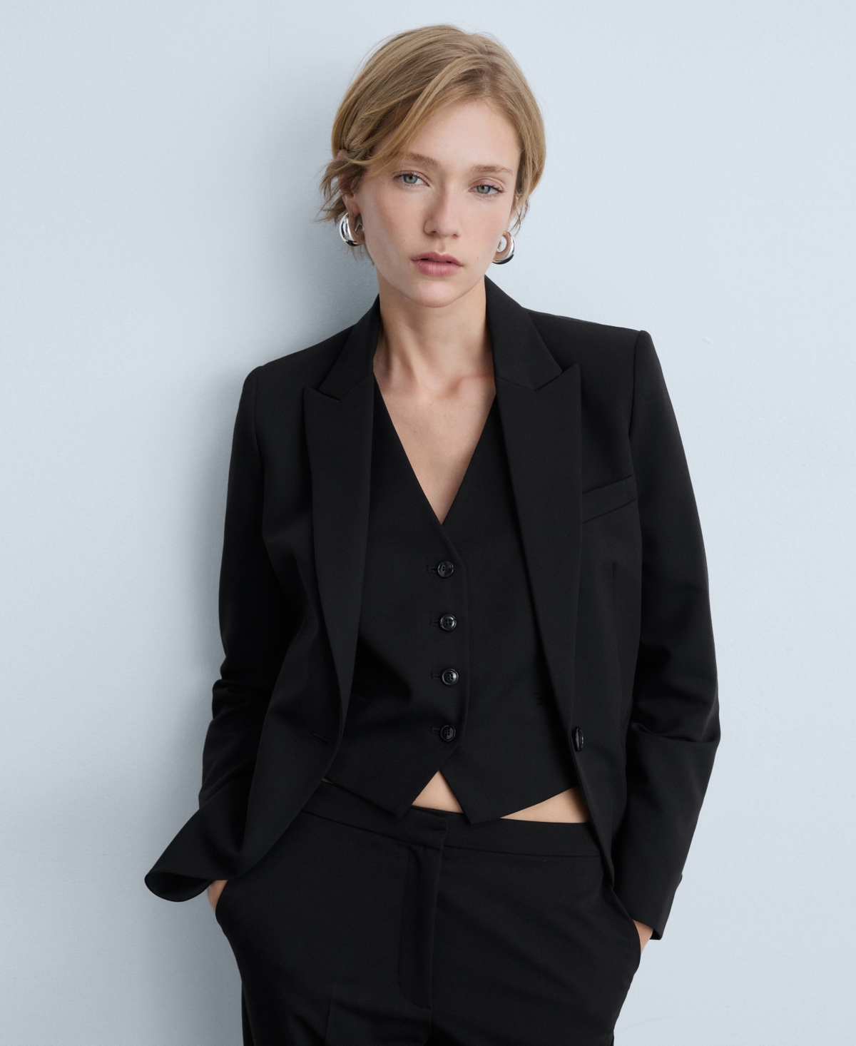 Mango Suit Waistcoat With Buttons Black In Black