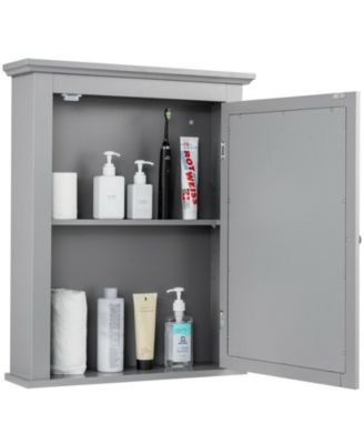 Bathroom Mirror Cabinet Wall Mounted Adjustable Shelf Medicine Storage-Gray