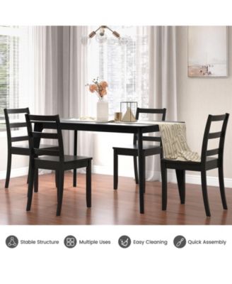 Set of 2 Wood Dining Chairs with Solid Rubber Wood Legs-Black