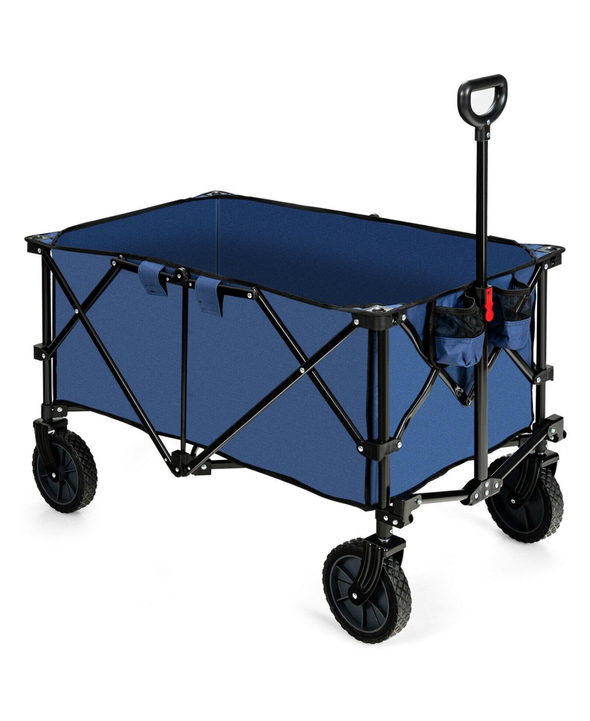 Outdoor Folding Wagon Cart with Adjustable Handle and Universal Wheels-Navy - Blue