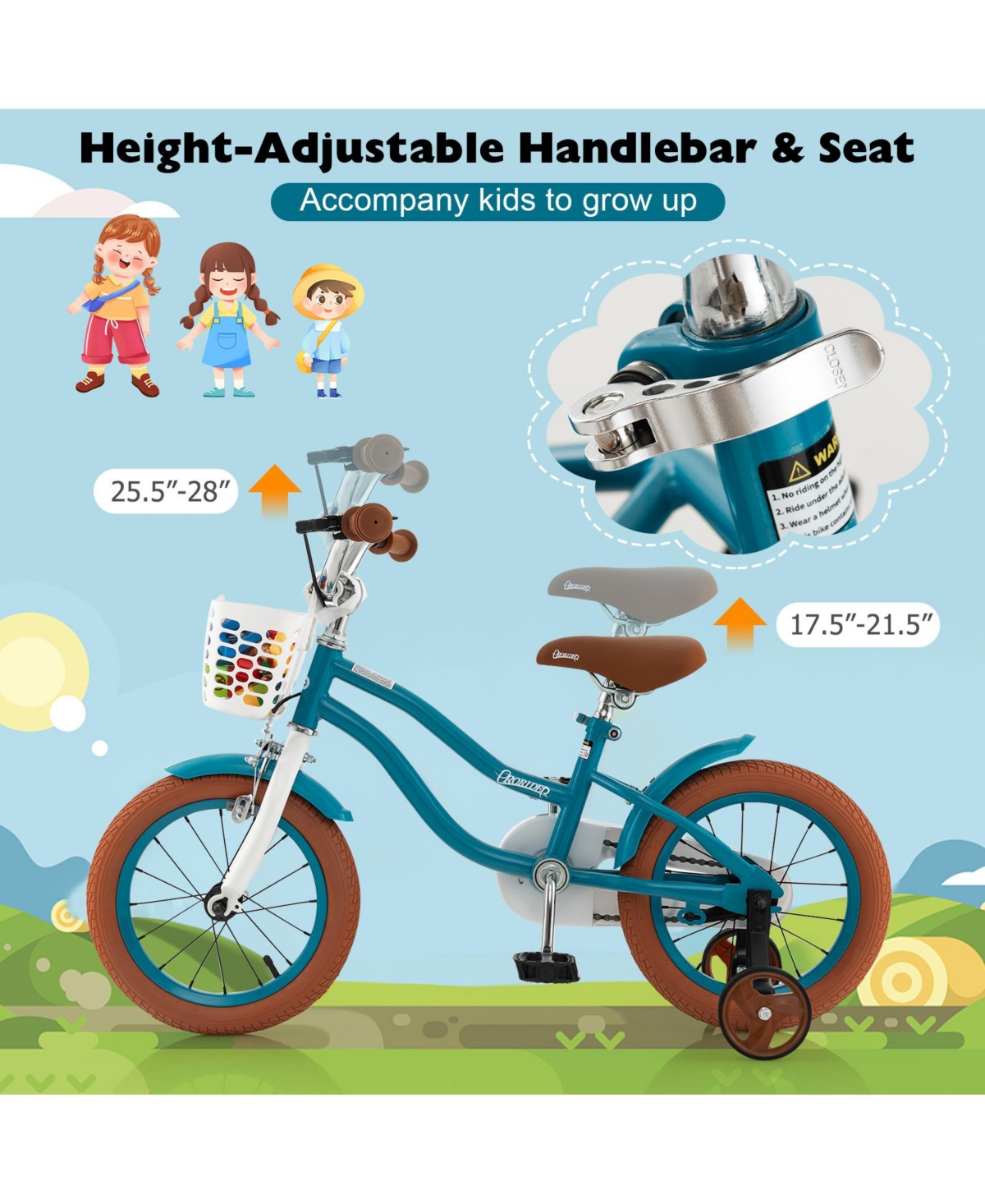 Sugift Inch Kids Bike Adjustable with Removable Basket for 3-4 Years Old-12 inches