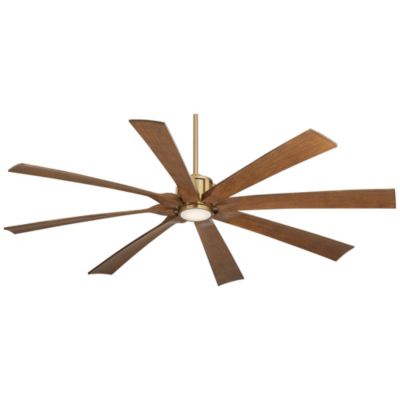 70" Defender Indoor Outdoor Ceiling Fan 8 Blade LED Light Remote Control Soft Brass Motor Koa Finish Blades Damp Rated