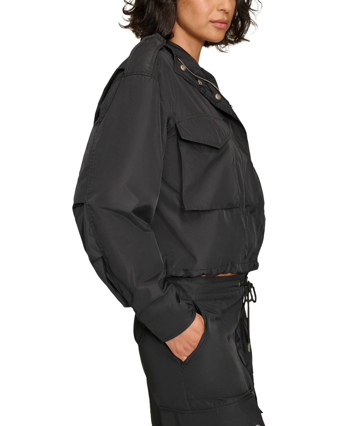 Starter Women's Boxy Drawstring-hem Cargo Jacket In Black