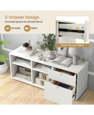  42.5"  Metal Storage Cabinet TV Console Cabinet with 2 Drawers and 4 Cubes for Entryway